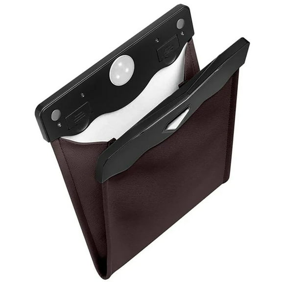 Qholemyo Waterproof LED Light Car Leather Trash Can Hanging Back Seat Front Mounted Storage Bag Car Garbage Bin Small Trash Can For Car