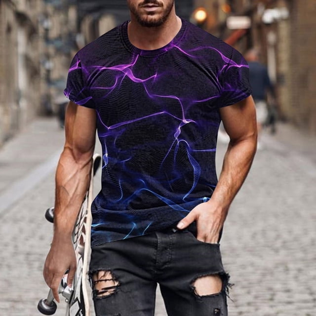 Qertyioot Clearance Hommes Été Col Rond Imprimé Casual Manches Courtes Col Rond Top/chemise
