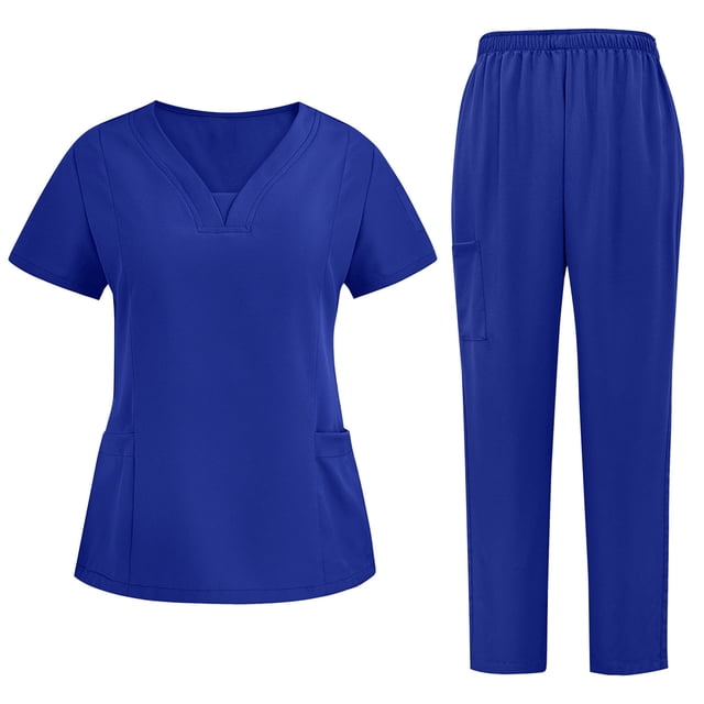Robe de Lavage à la Main à Manches Courtes pour Femmes, Ensemble de Travail en Polyester avec Poche, Longueur Régulière, Col Rond, Uniforme Décontracté d'Été
