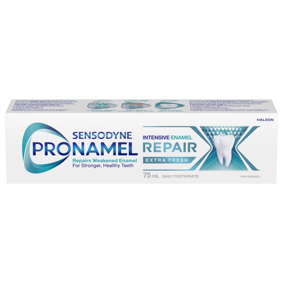 Dentifrice Sensodyne Pro-Émail pour soin de l’émail, Répare intensivement l’émail, dentifrice quotidien au fluorure, Extra-Frais, 75 ml