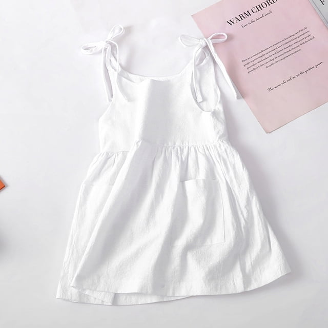 Robes pour Filles / Titre du Produit Robes Sans Manches à Poches Unies pour Enfants en Bas Âge Robes de Plage