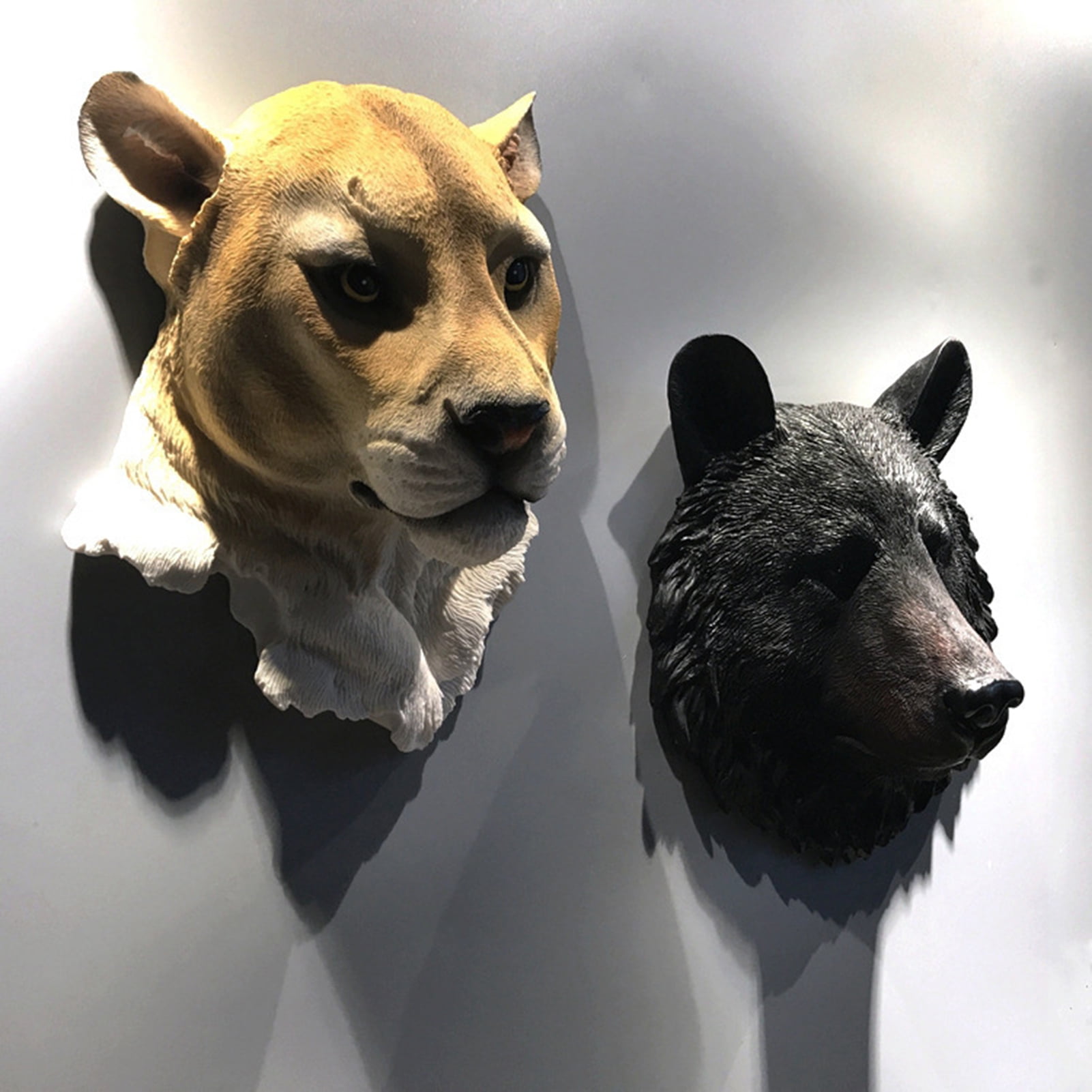 DUMGRN Resin Animal Head Wall Decoration 3D Craft Wolf Lions/Bear Sculpture Hanging Animal Trophy Head Art Ornament for Garden Children's Bedrooms