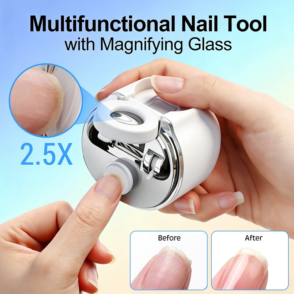 FlareMore 2-in-1 Electric Nail Clipper with Magnifier & LED Light, Automatic Nail Trimmer 3-Speed Quiet, Rechargeable USB Nail Clipper for Seniors Kids & Adults, Safe for Thick Nails & Toenails