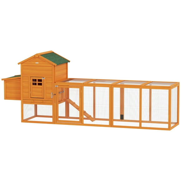 PawHut Chicken Coop W/ Extra Large Run Wooden Hen House W/ Slide-out Tray
