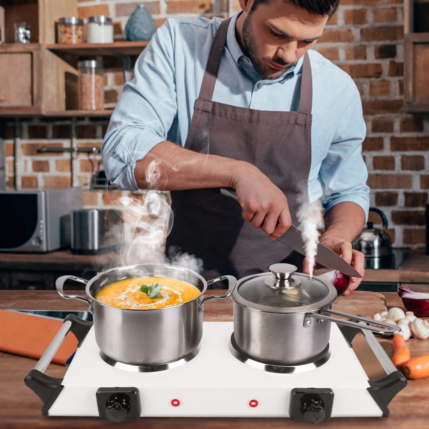 2000W Dual Burner Electric Hot Plate with 5 Temperature Settings, Portable Countertop Stove for All Flat Cookware, Portable Electric Stove for Dorms, RVs, Apartments