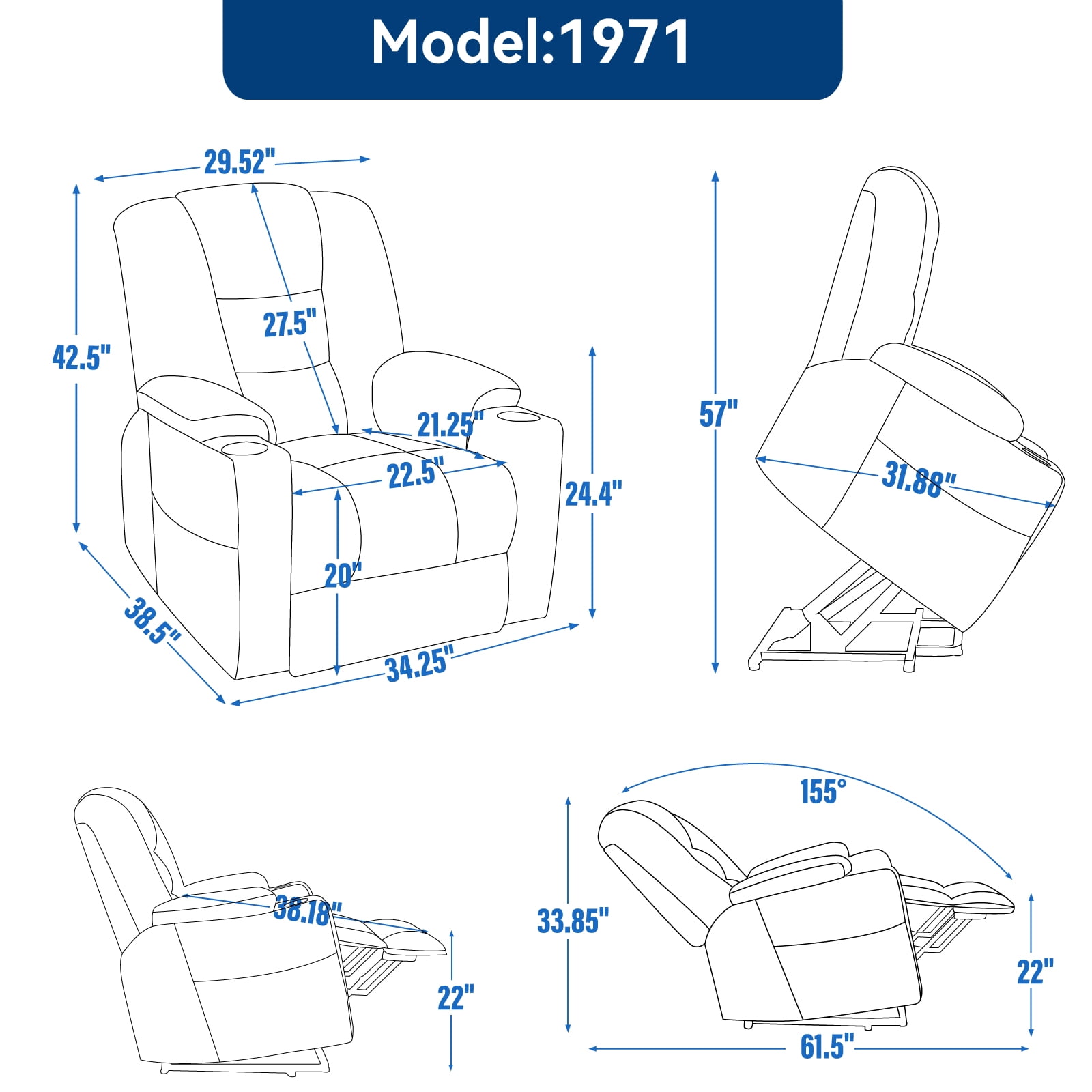 LiviNest Power Lift Recliner Chair for Elderly: Stand Up Easily with Remote Control - 8-Point Massage & Heat for Relaxation - Overstuffed Wide Recliner with USB Ports & Cup Holders