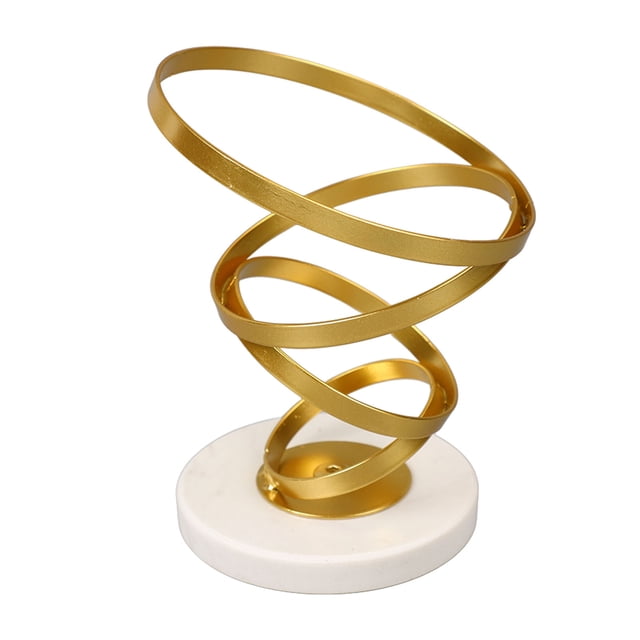 Abstract Swirl Sculpture Strong Metal Round Base Elegant Gold Color Geometric Sculpture for Family Office Library Cafe
