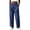 Blue, variant on Women's Wrinkle Resistant Light Denim Wide Leg Jeans,Comfort Elastic Waistband Deep Side Patch Pocket Split Ankle Walking Pants White XL