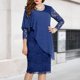 thumbnail image 4 of Vestido Formal Vestido ajustado con cuello redondo Vestido de cóctel elegante para mujer Traje de vacaciones de color sólido Kuymtek Azul marino T XL para Mujer, 4 of 5