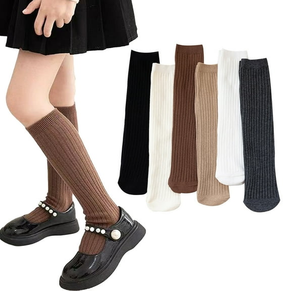 Esaierr Vertical Stripes Knee High Socks for Toddler Kids Cotton Calf Compression Socks 3 Pairs Spring Girls Stockings Baby Solid Color Thigh High Socks