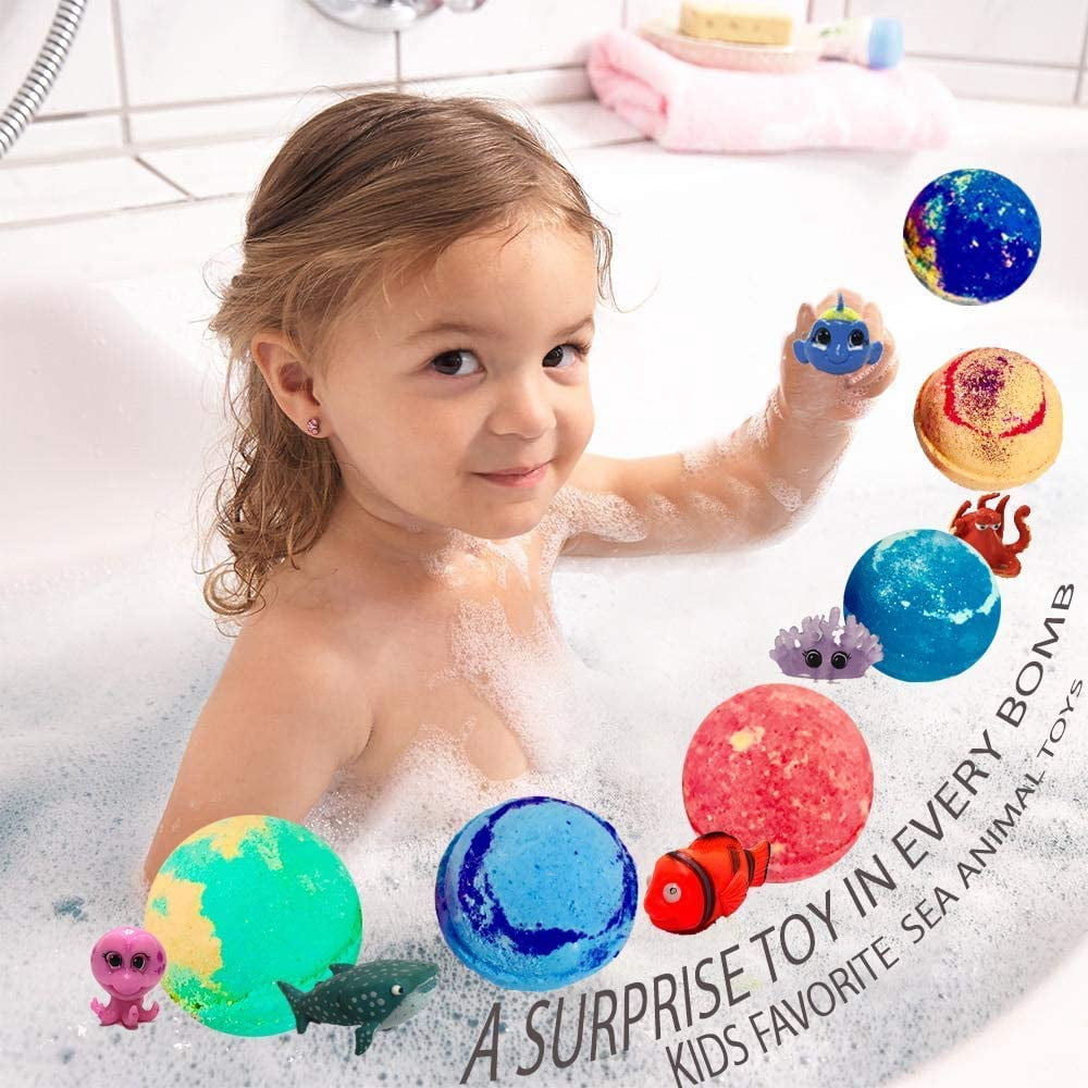 Mineral Me Kids Bath Bombs with Sea Animal Toys Inside - Natural & Organic, Birthday Gift for Kids