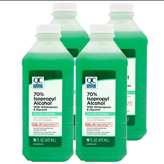 Quality Choice 70% Isopropyl Alcohol First Aid Antiseptic with Wintergreen & Glycerin, 16 FL OZ - 4 Pack