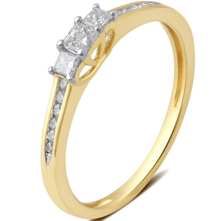 1/4 Carat T.W. 3 stone Princess Diamond 10K Yellow Gold Engagement Ring