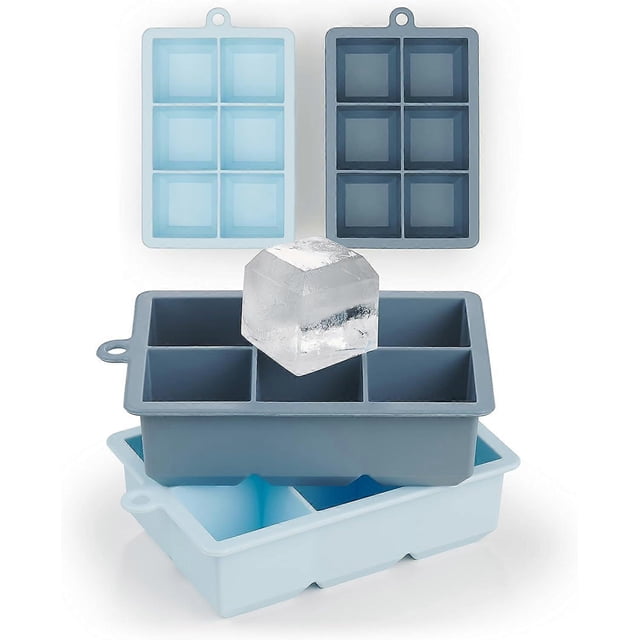 XXL Ice Cube Trays - 6 XXL Ice Cubes Per Tray (12 Ice Cubes) - BPA Free - Easy Release - Dishwasher Safe - Grey/Light Blue