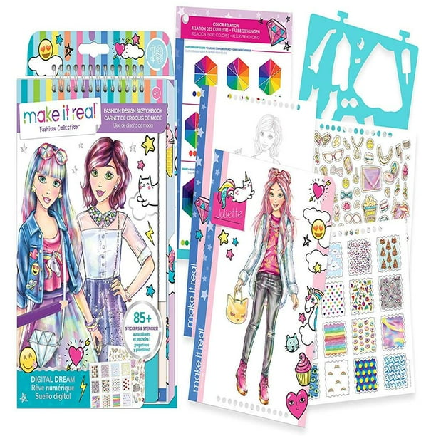 Download Fashion Design Sketchbook Digital Dream Inspirational Fashion Design Coloring Book For Girls Includes Sketchbook Stencils Puffy Stickers Foil By Make It Real Walmart Com Walmart Com