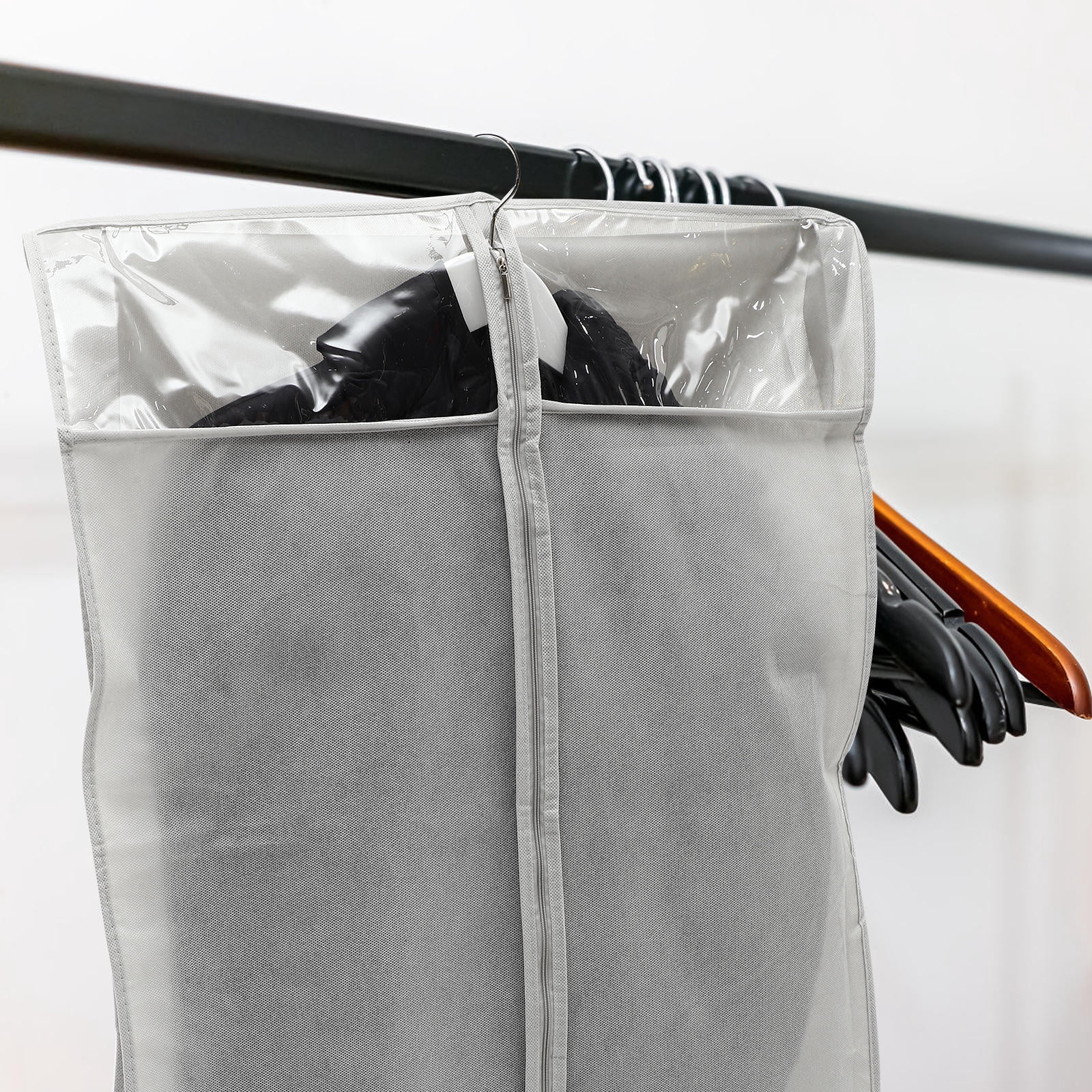 WHAMVOX 3-Pack Grey Hanging Garment Bags, Clothes Storage Covers for Closet Organization and