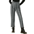 thumbnail image 1 of Pantalones de trabajo de cuadros recortados para mujer INSPIRE CHIC, con botones, talla XL, en blanco y negro, 1 of 6
