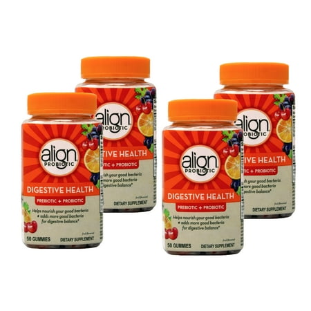 4 Pack - Align Digestive Health Prebiotic + Probiotic Gummies Fruit Flavored - 50 Ct
