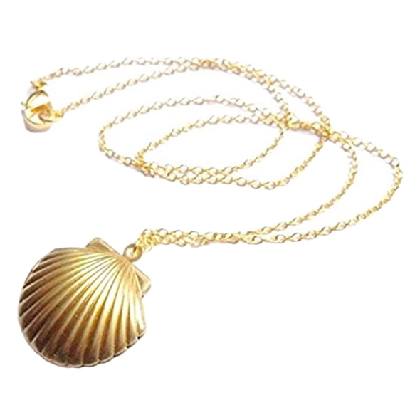 SmartBy Women Fashion Golden Tone Alloy Seashell Locket Pendant Long Chain Necklace