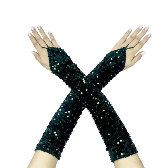 Fgnfyis Velvet Glamour Fingerless Gloves for Women Shine Stage Performance Carnival Party Evening Wear Dark Green