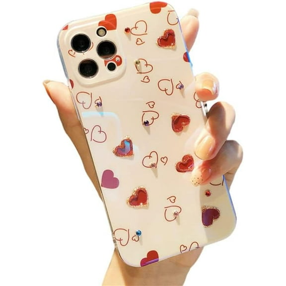 Compatible with iPhone 14 Pro Cute Heart Case for Women Girls Girly Love Heart Case Luxury Glitter Bling Diamond Rhinestone Camera Protective Fashion Slim Soft TPU Case for iPhone 14 Pro