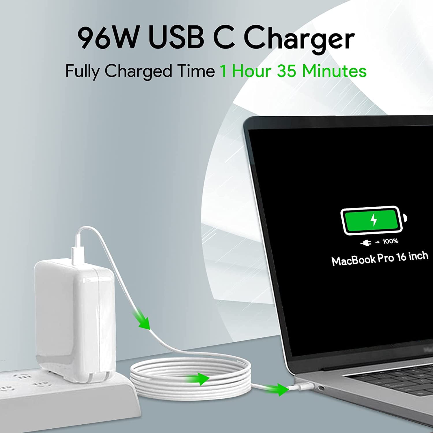 96W USB C Type fast charger for USB C Port MacBook pro & MacBook Air, ipad Pro, Samsung Galaxy and All USB C Device, Include Charge Cable（6ft）