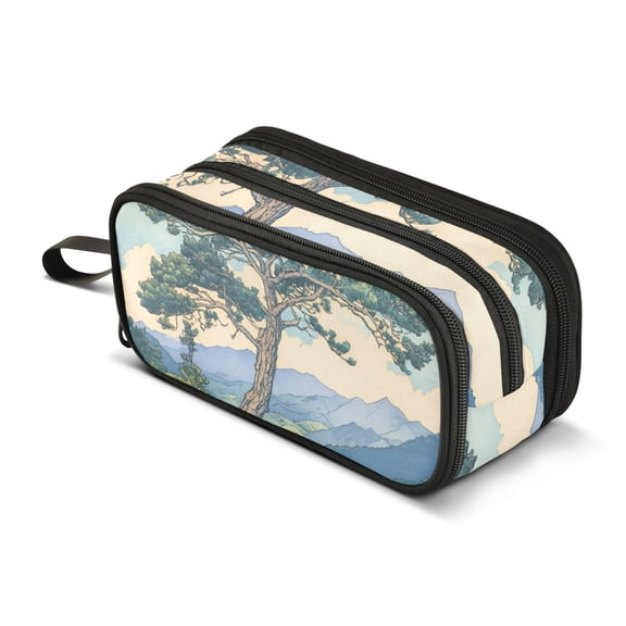 FORMRS Pencil Case with 3 Compartments Zipper Pouch, Elementary School Level and up, Beige Mountain