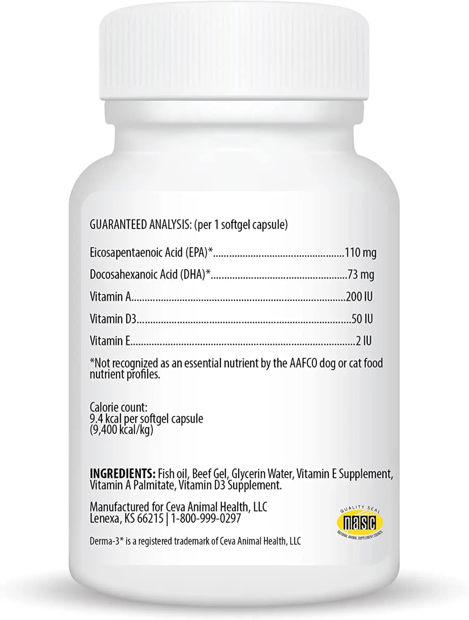Derma-3 Softgels for Small Breed Dogs  Cats 60 Caps Support Healthy Skin  Coat