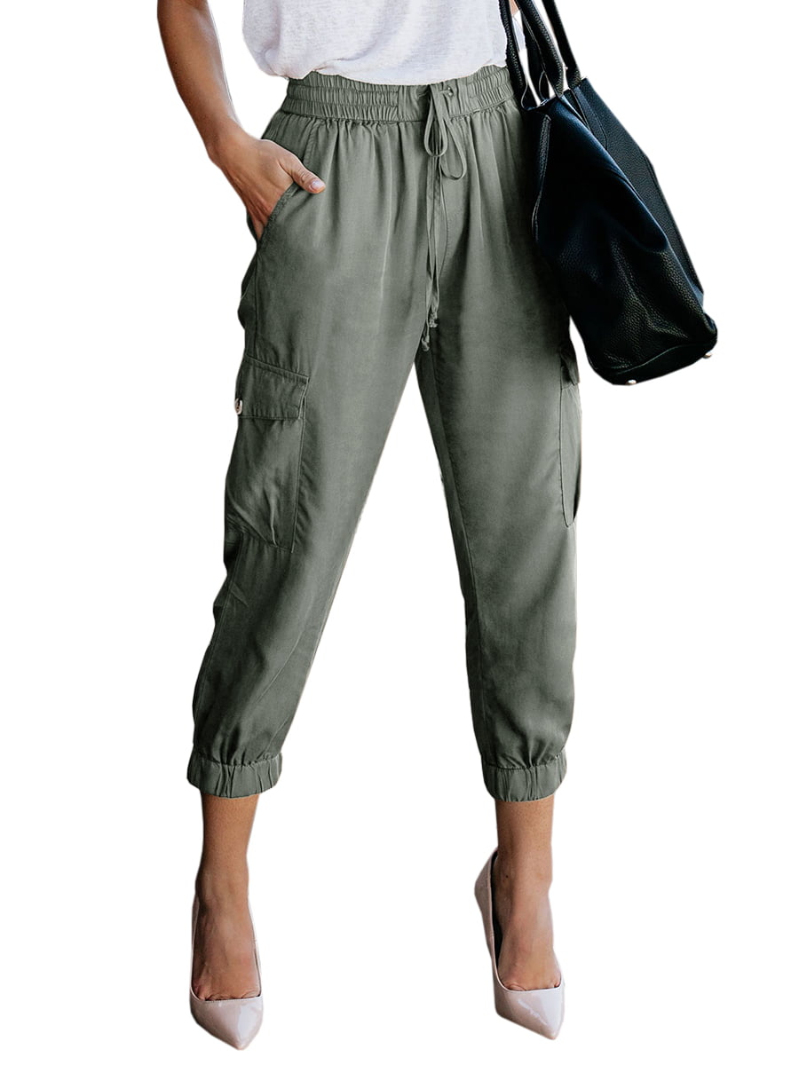 Elastic Waist Women Casual Pants Capri Joggers - Walmart.com