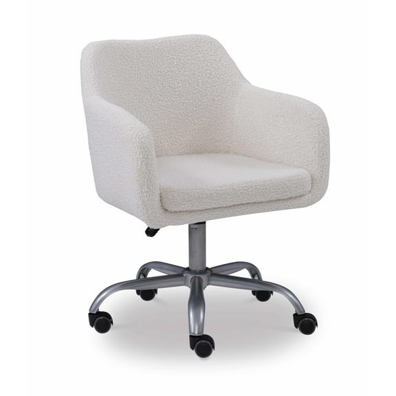 Linon Colton Adjustable Upholstered Office Chair with Wheels in Natural Sherpa
