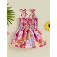 thumbnail image 2 of FEORJGP Toddler Baby Girl One-piece Romper Dress 0-18M Infant Sleeveless Jumpsuit Dress Cute Floral Print Shirred Square Neck Playsuits Tie-Up Spaghetmer Clothes Beachwear for Daily Vacation, 2 of 6