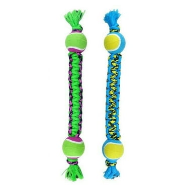 Paracord Rope Big Dog Toys Durable Braided Double Tennis Ball Tug 18.5" Large (2 Toys - Both Colors)