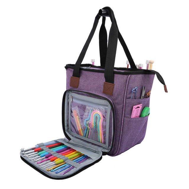 Yarn Bag Knitting Tote Bag, Portable Yarn Tote Organizer Crocheting Project, and Sewing Supplies - No Accessories(Elegant Purple)