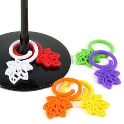 Set of 6 Prodyne Soft Charms Silicone Leaf Wine Glass Drink Markers 