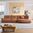 thumbnail image 4 of 147.6" Leather Sectional Sofa Curved Couch Modern Eco-leather Sofa 4 Seat Upholstered Couch with Right Wide Chaise for Living Room Office, Brown, 4 of 9