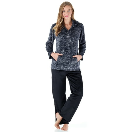 

Sleepyheads Women s 1/4 Zip Fleece Pullover with Pocket 2-Piece Loungewear PJs