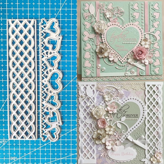Troqueles de corte Trdxxx borde de cuadrícula con corazón para hacer tarjetas x2