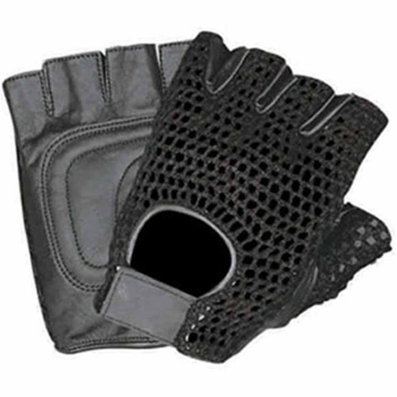 Allstate Leather Leather Fingerless Motorcycle Gloves with Black Mesh and Padded Palm 2XL Black