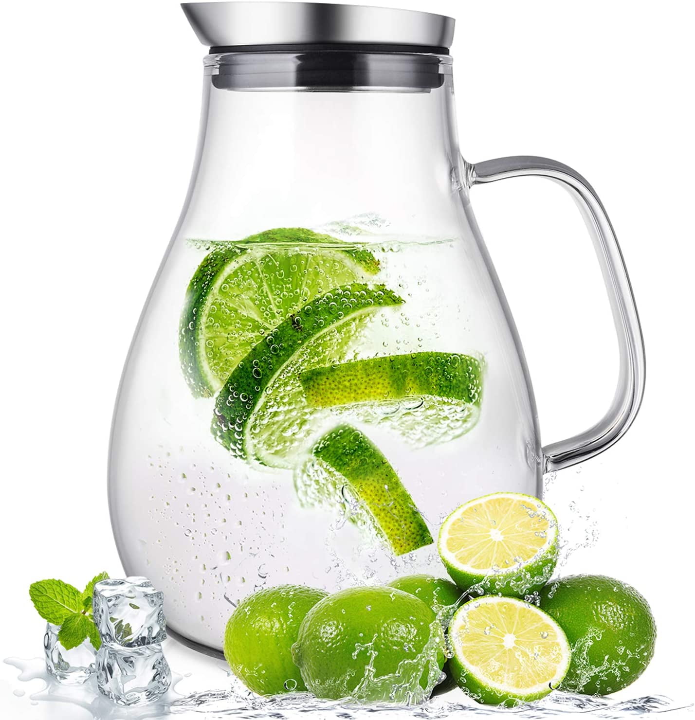 1.8 liter glass pitcher water jug juice carafe with lid and spout for