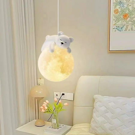 

yegeUY Cute Bear Pendant Light With 3D Printing Moon Globe Cartoon Sleeping Rabbit Chandelier Kids Planet Hanging Lamp Children Room 3 Light Pendant Light For Boy Girls Bedroom Bedside okay thanks