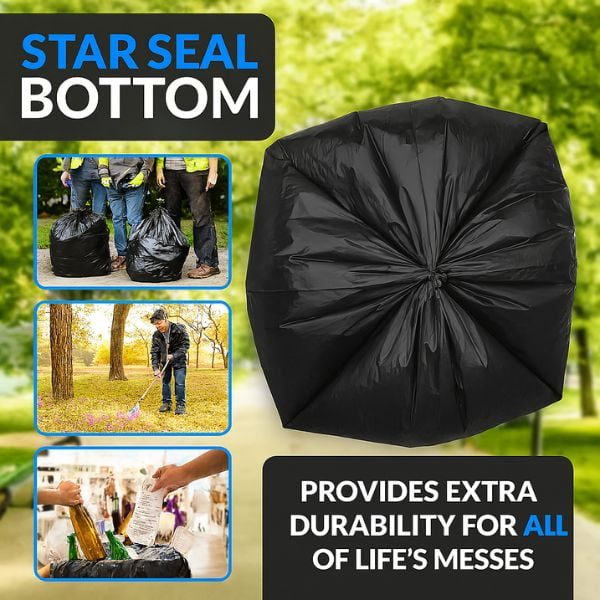 TP Plastic Large Black Trash Bags, 40-45 Gallon (40" x 46"), 1.5 Mil Thick, 100 Count – Heavy Duty Garbage Can Liners for Indoor & Outdoor Use