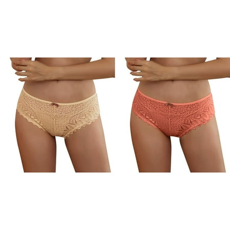 (2-Pack) Kcodviy Panties for Women Crochet Snap Crotch Plus Lace Up Panty Valentines Day for Women Hollow Out Underwear