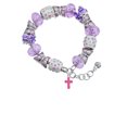 thumbnail image 2 of Delight Jewelry Silvertone Small Hot Pink Crystal Cross Purple Butterfly Bead Charm Bracelet, 7"+1" Extender, 2 of 5