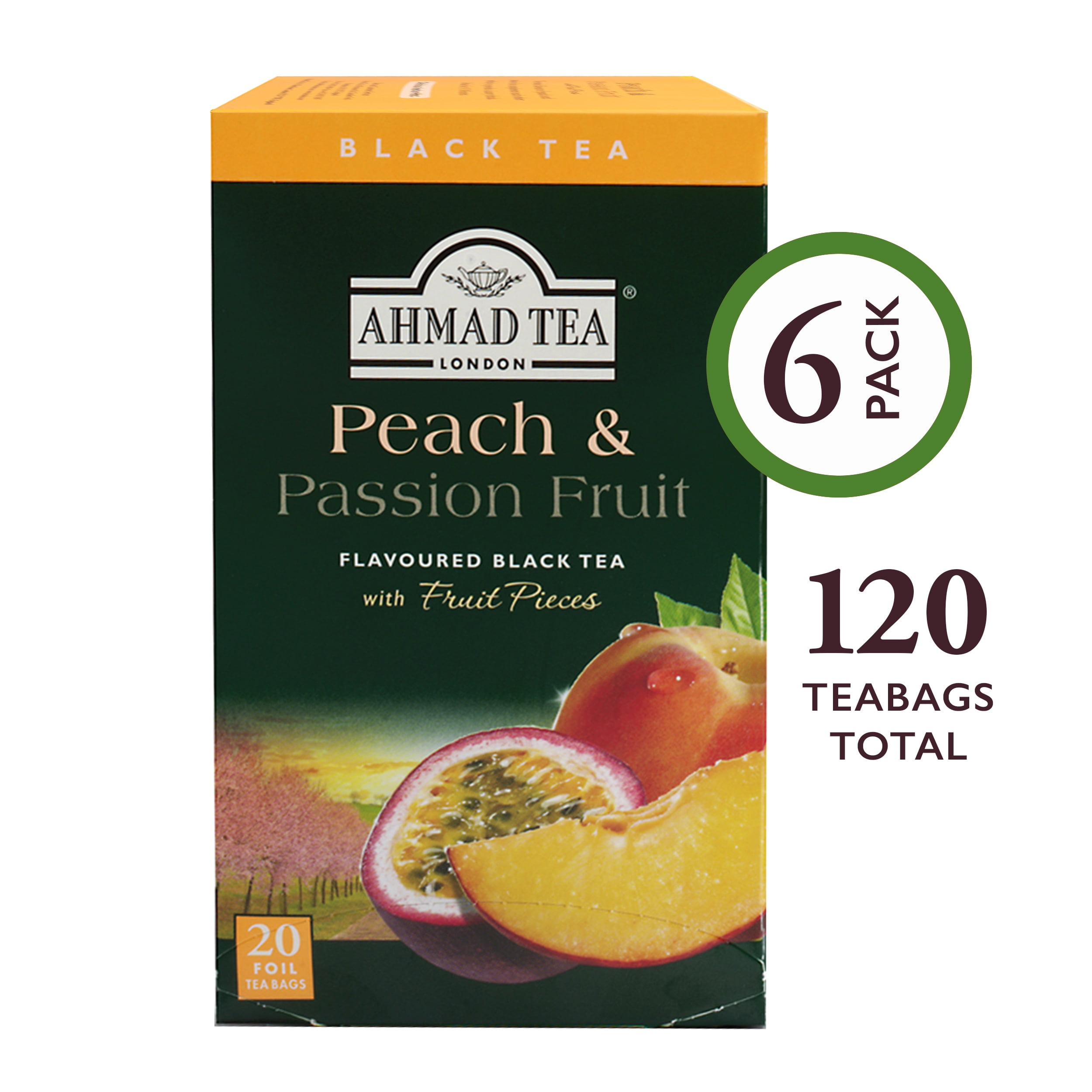 Ahmad Tea Peach & Passion Fruit Black Tea Bags, 120 Ct (6 Boxes of 20)