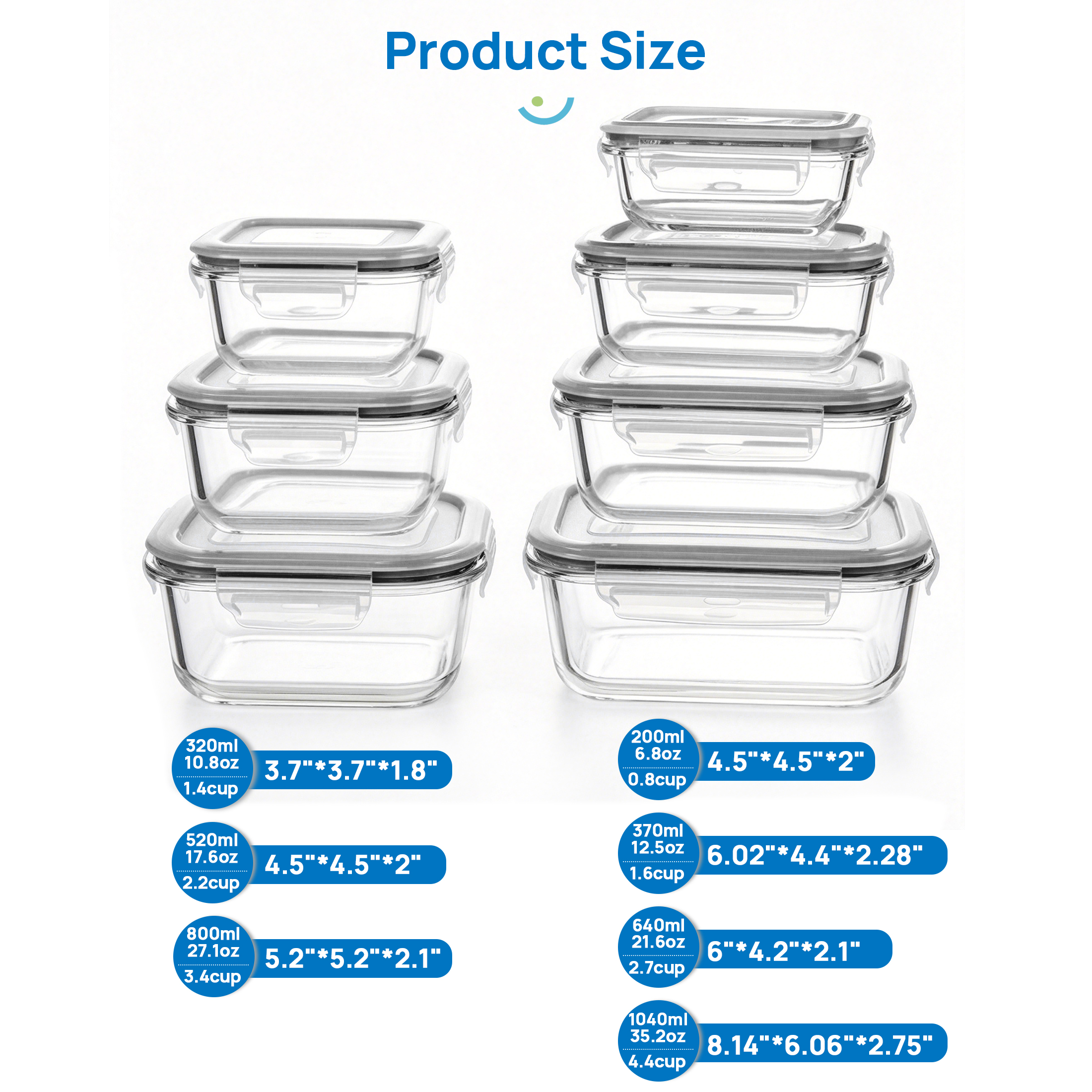 Sindcom 7-Piece Glass Food Storage Container Set, Grey photo 7