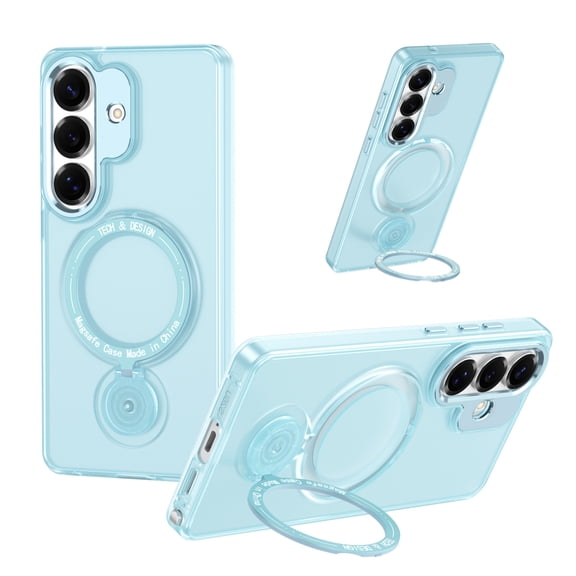 Slim Case for Samsung Galaxy S21, Semi-Translucent Back Mangetic Cover Compatible with Magsafe Shockproof Rotating Kicskstand Case for Women Men, Blue