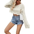 thumbnail image 1 of xiaxaixu Chandail Court en Tricot pour Femme, Printemps Automne, Couleur Unie, Manches Longues, Col Ras du Cou, 1 of 5