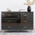 thumbnail image 4 of PORKISS 6 Drawer Dresser, Wood Storage Cabinet with Golden Handle and Golden Steel Legs Vanity for Living Room, Chest of Drawers for Bedroom, Black, 4 of 8