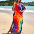 thumbnail image 4 of XIAOCHA Women's Tie Dye Kaftan Dress Oversized Flowy Batwing Sleeve V Neck Maxi Dress Lightweight Vibrant Beach Dresses, 4 of 4