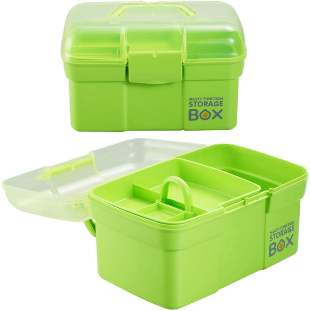 Akmi 11'' Plastic Storage Box With Removable Tray, Multipurpose Organizer And Storage Case For Art Craft And Cosmetic Green